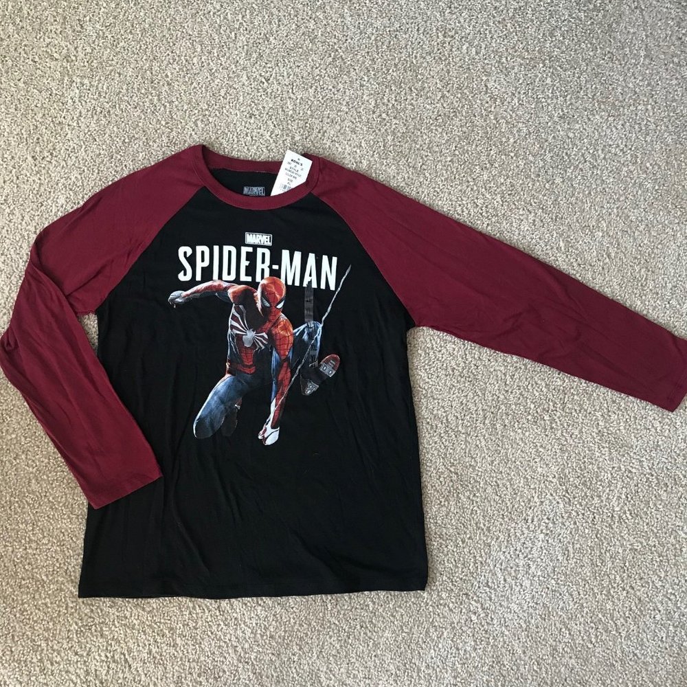 Kids Marvel Spiderman Long Sleeve T-Shirt Size XL NWT Color Black/Red